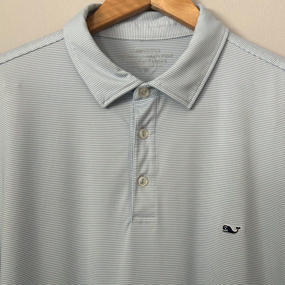 Vineyard Vines Polo Shirt Mens XL Blue Sankaty Micro Stripe Performance Stretch
